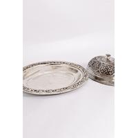 Bakır İşlemeli Kapaklı Sunum Tabağı ( Büyük Boy)