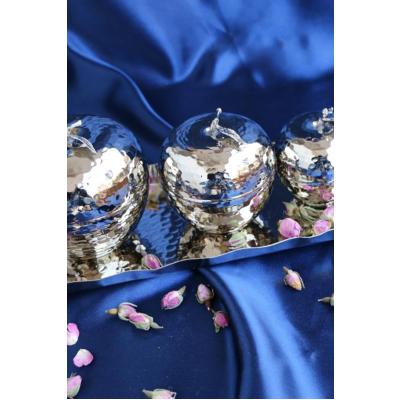 Bakır Elma Çerezlik Seti 3'lü & Bakır Tepsi