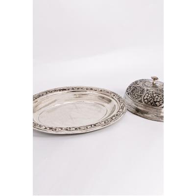 Bakır İşlemeli Kapaklı Sunum Tabağı ( Orta Boy)